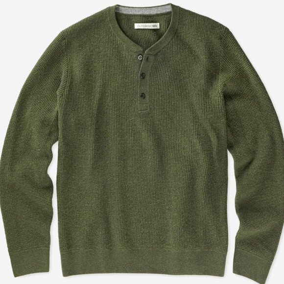Outerknown Shelter Waffle Henley Sweater in Olive - Picture 4 of 16